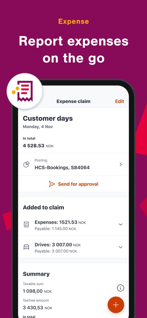 Daily by SD Worx - Employees can easily report expenses on the go, detailing various claims such as 'Customer days' and 'Drives' before submitting for approval.