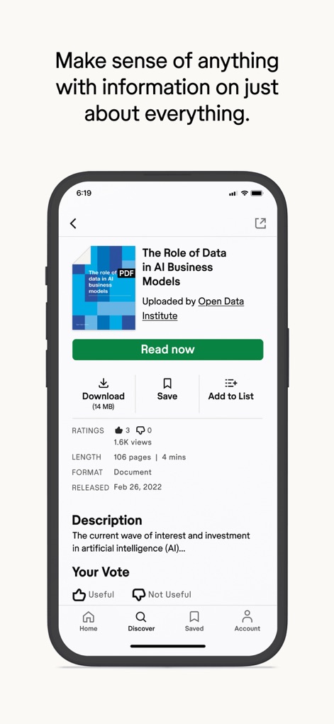 Scribd: 170M+ documents - この画面では、選択したドキュメントの「詳細情報」と「ダウンロード、保存、リスト追加」といった操作オプションが表示され、ユーザーはコンテンツを深く理解し管理できます。