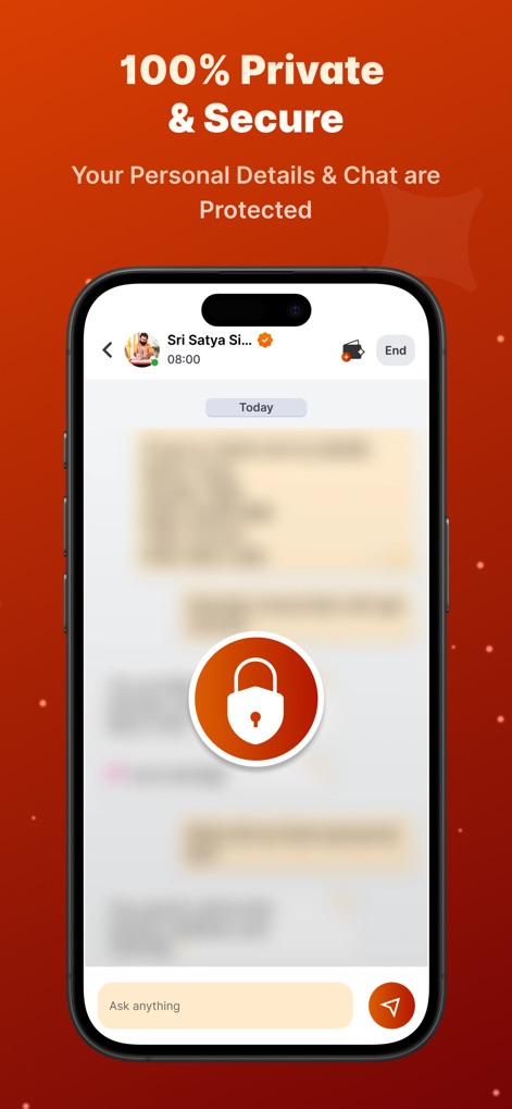 NeoAstro Daily Astrology App - This feature ensures user privacy through secure chat encryption, clearly indicated by the central lock icon and the assurance of protected personal details.