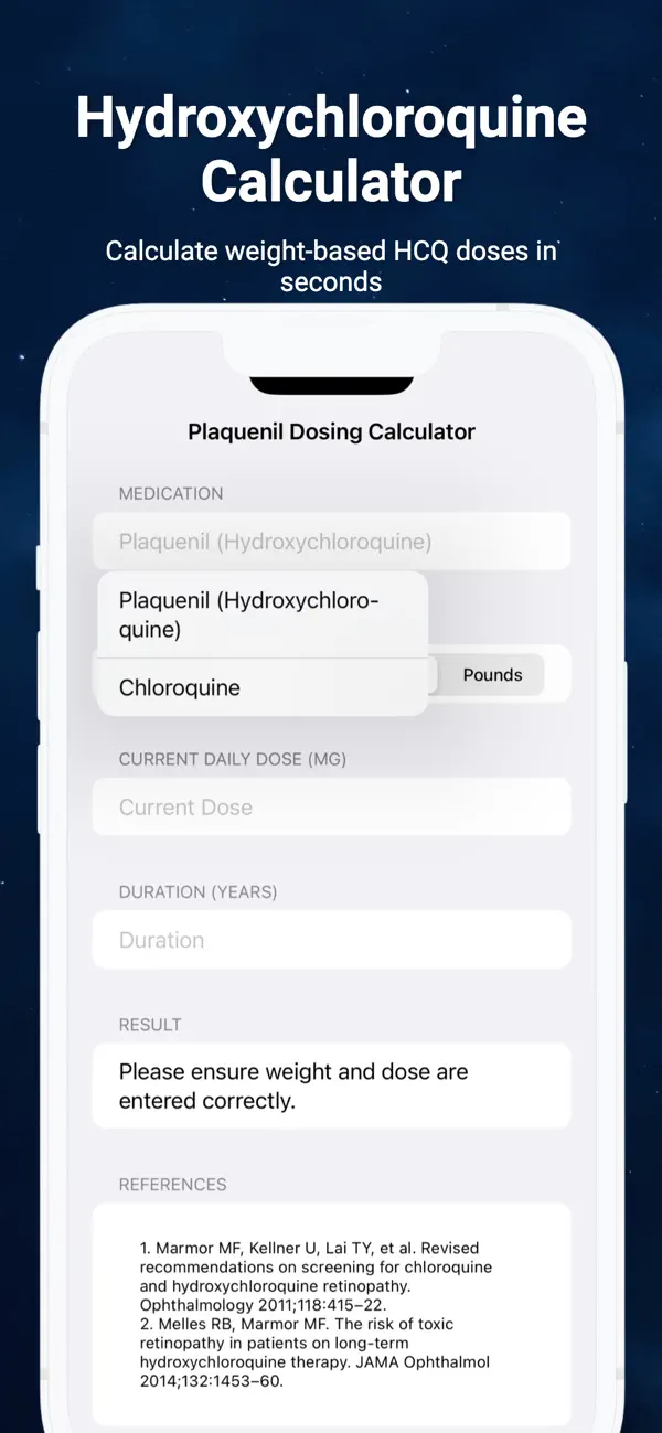 Screenshot #1 pour Hydroxychloroquine Calculator