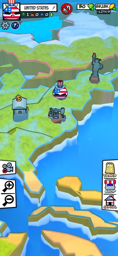 Country Balls: Battle World - Examine the crucial economic infrastructure, featuring buildings like the bank and oil rig, essential for resource management and fortifying borders.