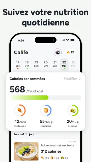 Capture d'écran de Calife : Compte-calories IA sur iPhone 2