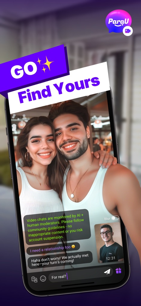 ParaU - Talk Live - Observe the app's dynamic video chat interface, which includes active chat bubbles and a clear display of moderation guidelines for a safe environment.