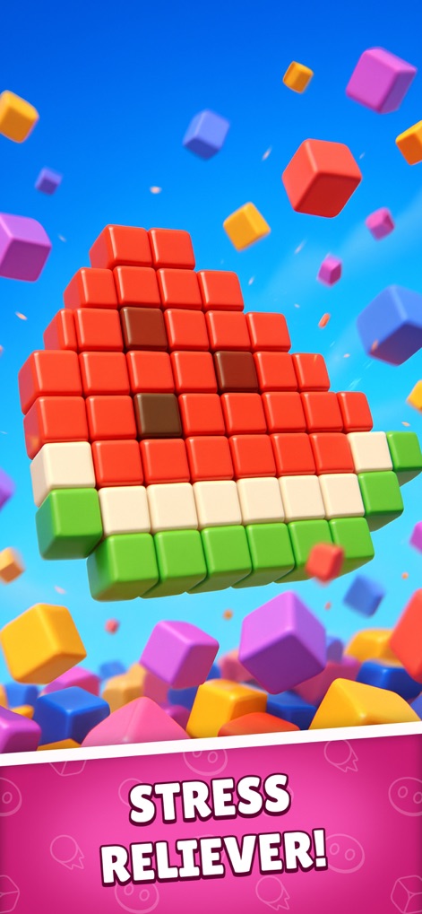 Pixel Flow! - See how Pixel Flow! offers vibrant pixel art creations, like this juicy watermelon, and promotes itself as a delightful stress reliever.