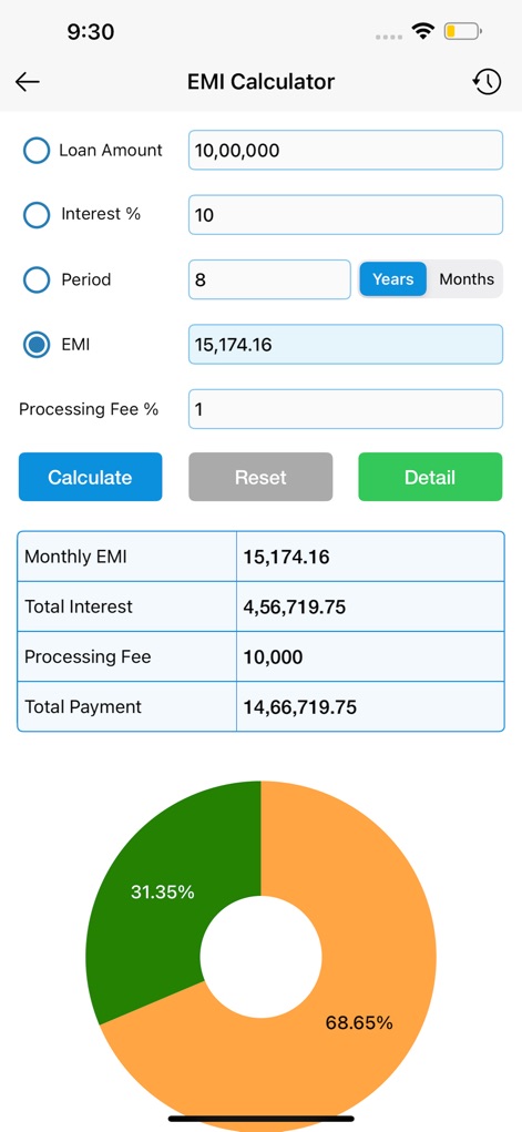 EMI Calculator : Loan Manager - This tool provides fast and accurate EMI calculations, instantly displaying the monthly EMI and a clear pie chart breaking down total interest and principal.
