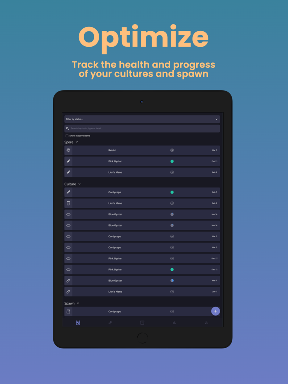 MycoFile Mushroom Grow Tracker iPad screenshot 1 - Productivity app