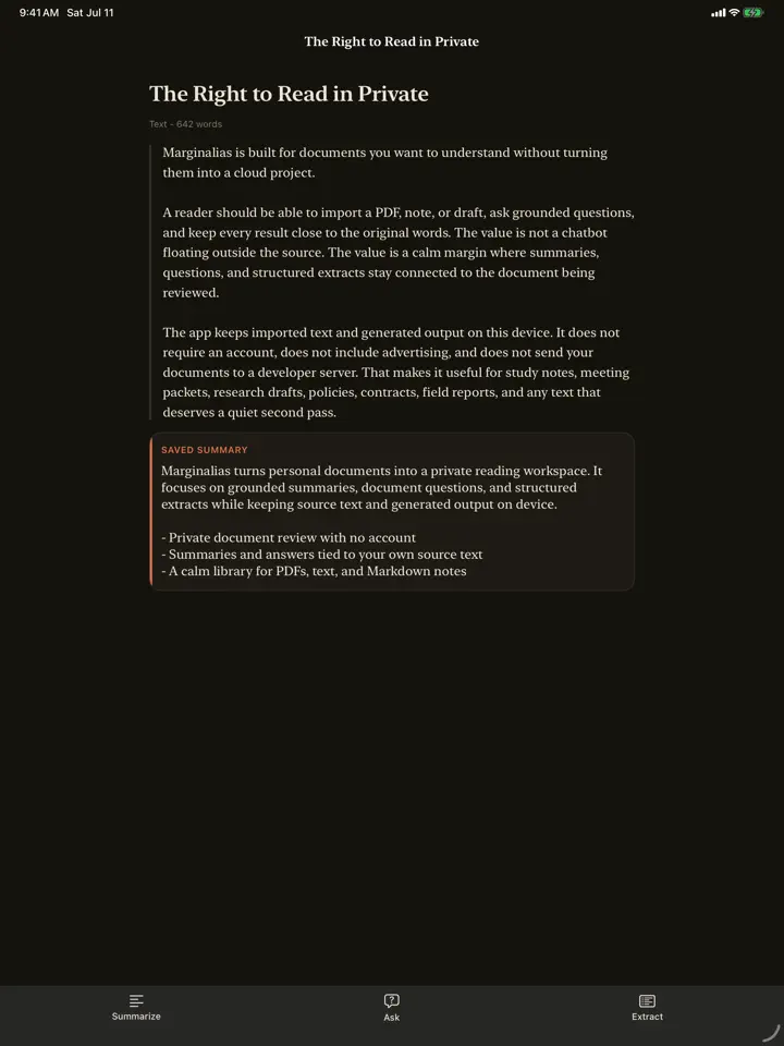 Marginalias iPad Pro 12.9" (3rd gen) screenshot 2: Private document AI