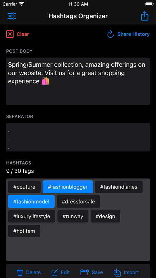 #1. Hashtags Organizer & Composer (iOS) 来自: Karl Boghossian