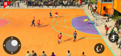 Street Soccer Futsal Game 2024 - Questo screenshot evidenzia il realismo delle animazioni, come la spettacolare parata del portiere, ambientate su un campo da gioco vibrante e circondato da un pubblico numeroso.