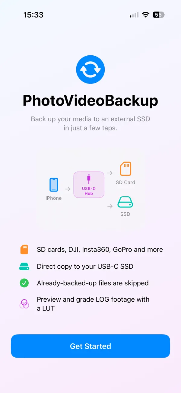 Screenshot #1 pour PhotoVideoBackup: SSD Transfer