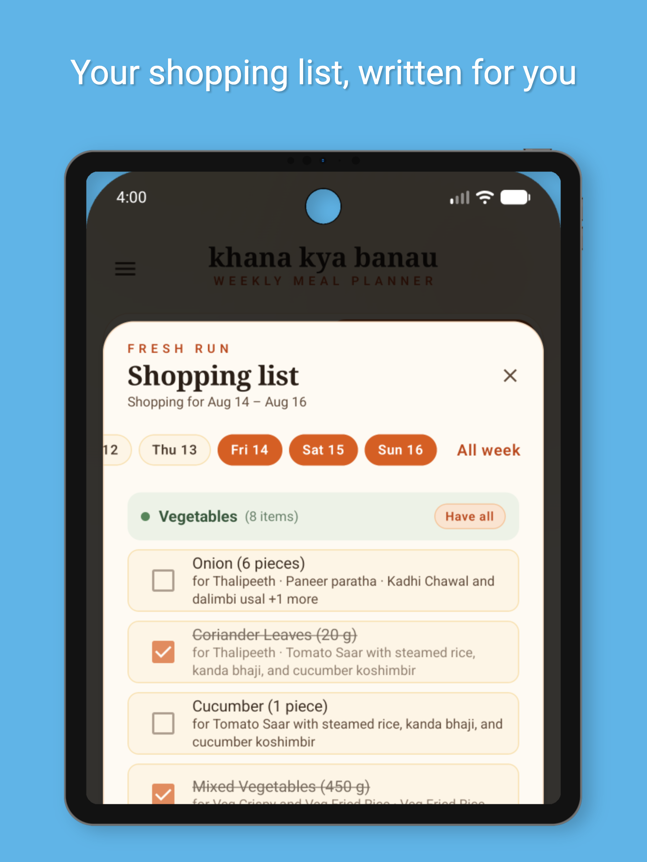 KKB : Indian Meal Planner screenshot 9