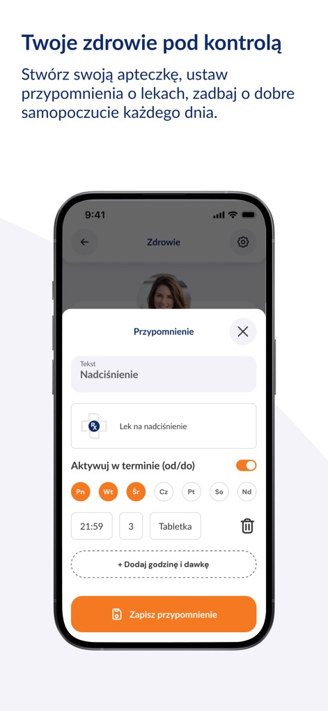 DOZ.pl - The app empowers users to manage their health by setting medicine reminders with custom frequency and dosage options.