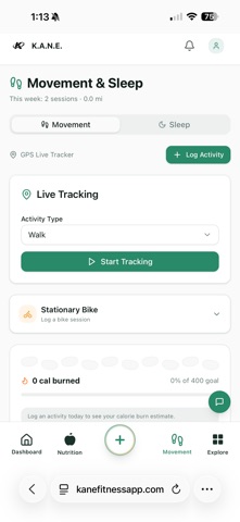 K.A.N.E. Fitness App screenshot