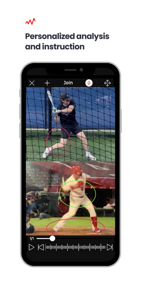 Skillest: #1 Sports Coaching - Examine the app's personalized "video comparison" tool, where expert coaches use visual cues like "red and green circles" to pinpoint areas for improvement.