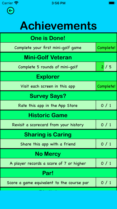Mini-Golf Score Card Screenshot