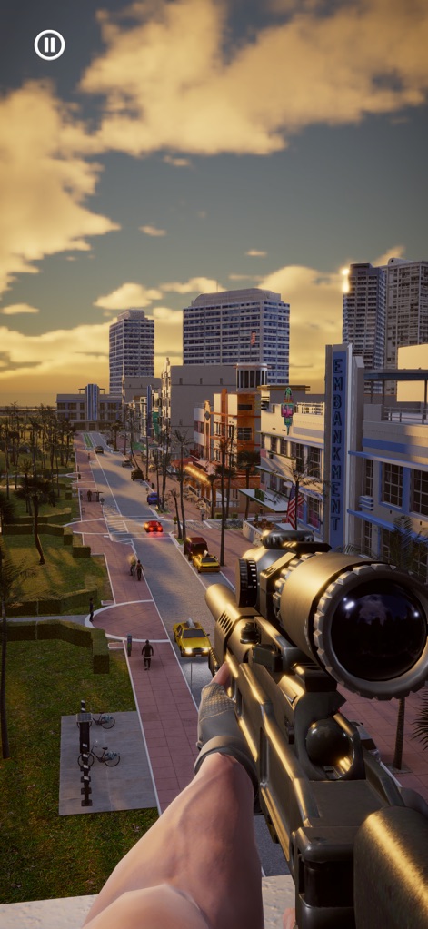 Sniper Agent: Offline Shooter - Users can experience breathtaking 3D visuals with detailed urban environments and a vibrant city skyline.