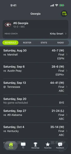Georgia Football Schedules screenshot 1