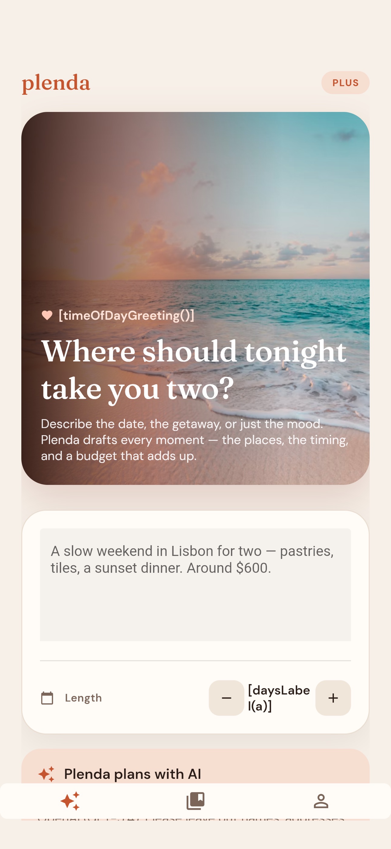 Screenshot 1 of Plenda: AI Date & Trip Planner