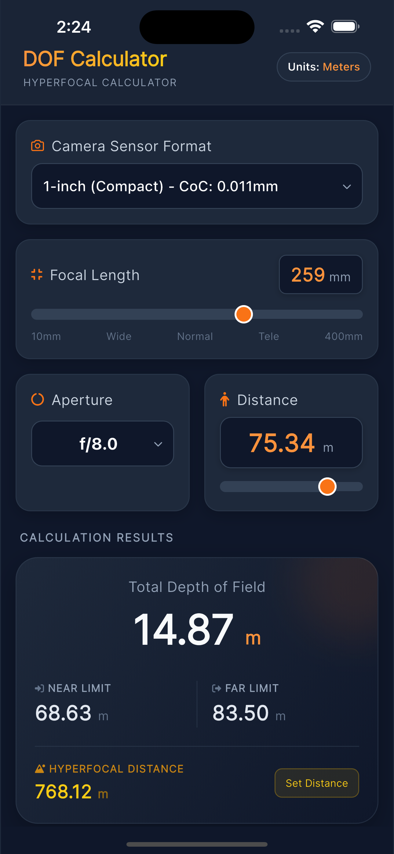 Depth of Field(DOF) Calculator screenshot 5