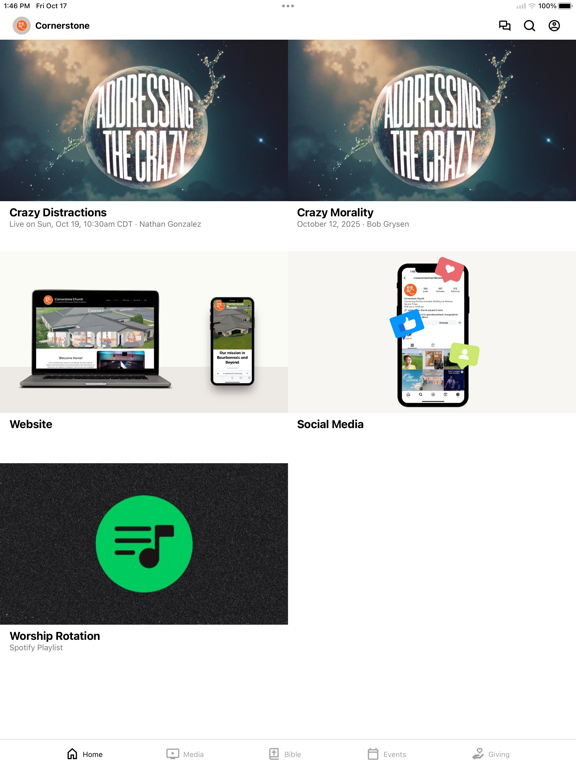 Cornerstone Church Bourbonnais iPad screenshot 1 - Education app