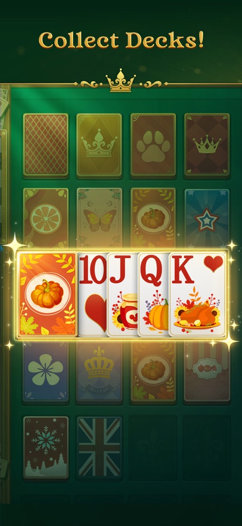 Jenny Solitaire - Card Games - The app allows players to collect beautifully designed decks of cards, offering a wide array of visual themes, including festive tokens, to personalize their game.