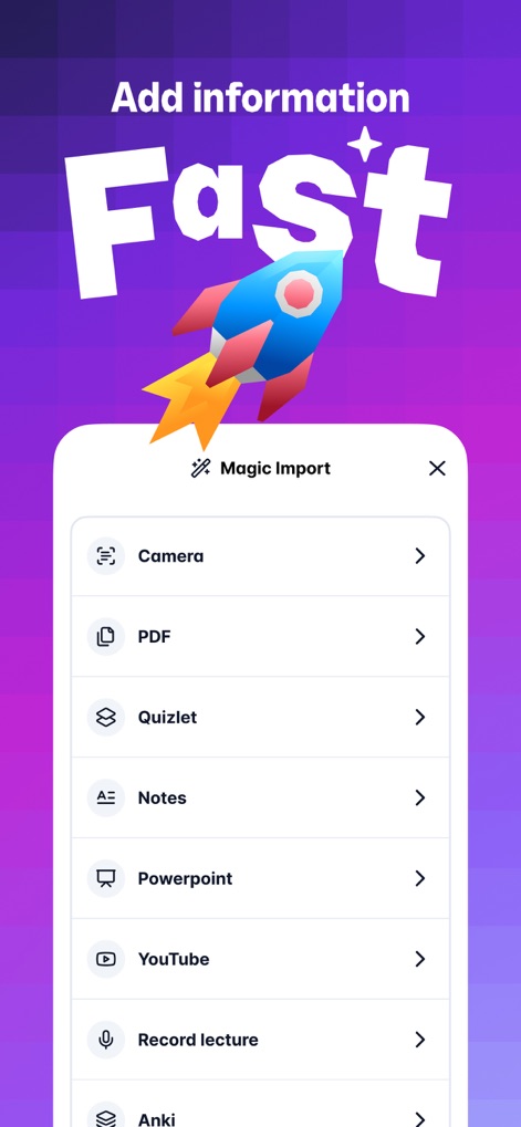Gizmo: AI Tutor - Esta herramienta simplifica la creación de flashcards con su función de 'Magic Import', permitiendo a los usuarios convertir notas de 'PDF' o 'YouTube' en material de estudio.