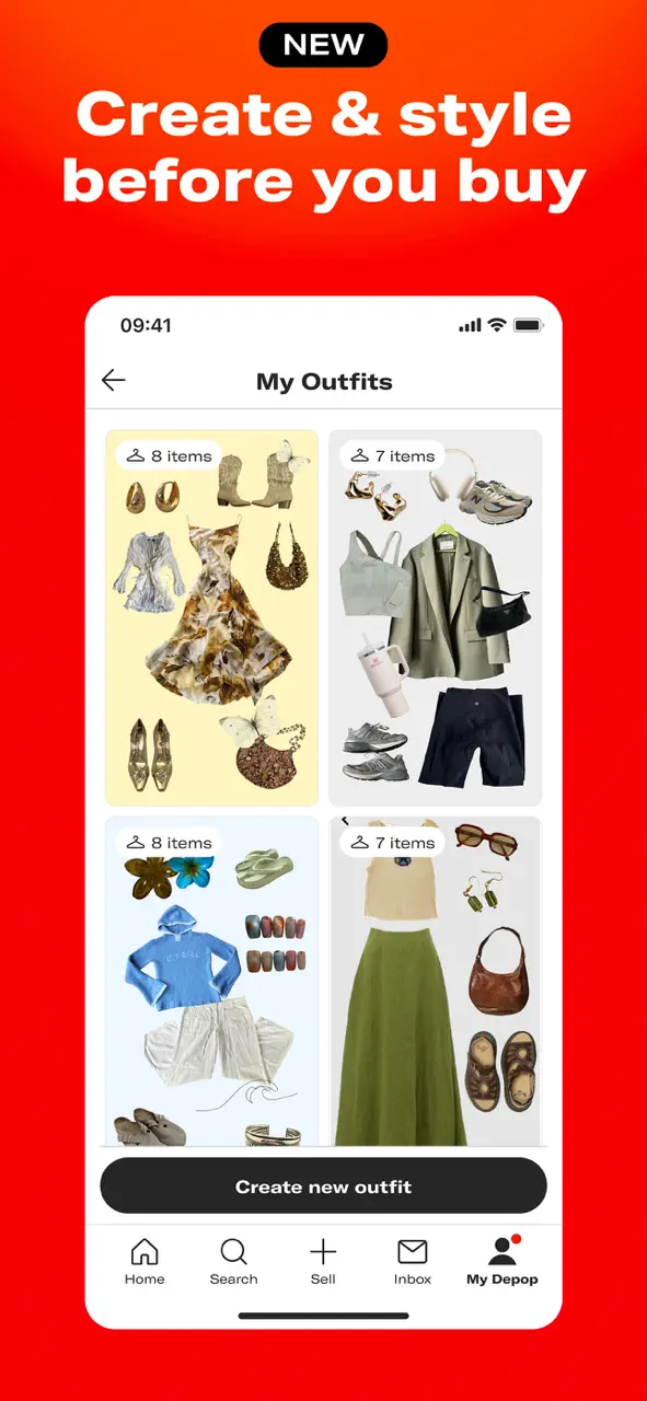 L'interface de l'application Depop affiche une sélection d'articles de mode vintage et uniques.