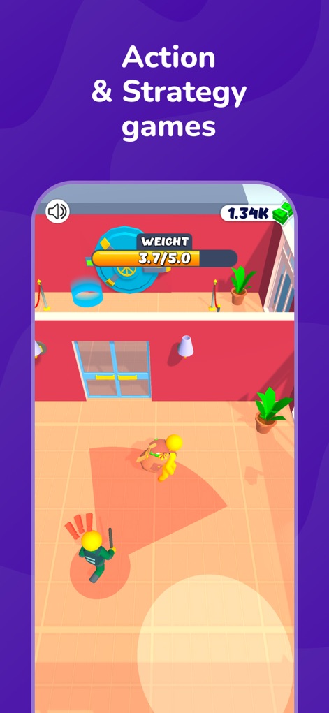 CrazyGames: Play 1500+ Games - Questo screenshot mette in risalto la categoria 'Action & Strategy games', presentando un momento di gioco dinamico dove il peso e l'interazione con l'ambiente sono centrali, mostrando l'interfaccia utente pulita.