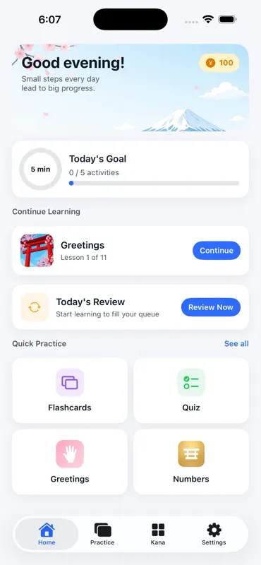 GoKana-Daily Kana Practice screenshot 1 of 5