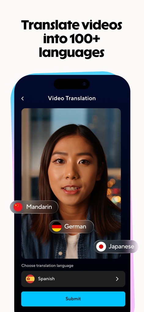 HeyGen: AI Video Generator - Expand your content's reach with the robust video translation feature, allowing users to effortlessly convert videos into over 100 languages for a global audience.
