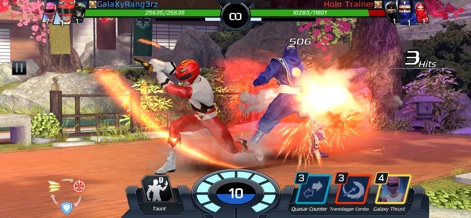 Power Rangers: Legacy Wars - Execute powerful attacks and observe visual effects during close-quarters combat, with a clear interface for special moves and character health.