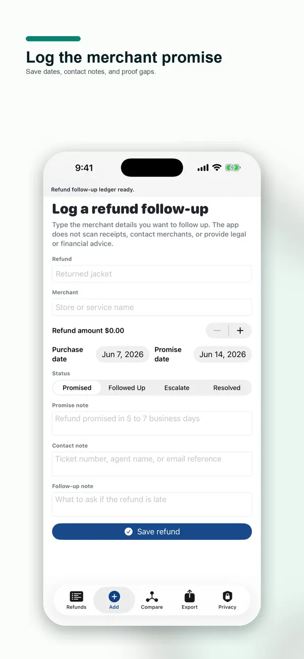 Screenshot #2 pour Refund Follow-up Ledger