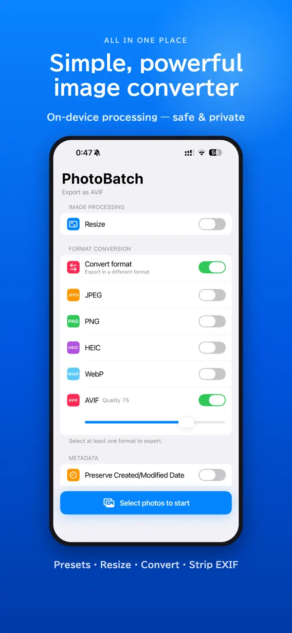 Screenshot #1 pour Photo Batch Resize & Converter