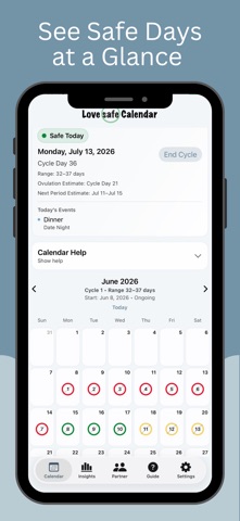 Lovesafe Calendar iPhone screenshot