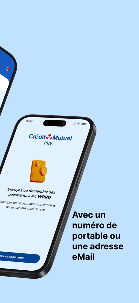 Crédit Mutuel Pay virements - Observe how users can initiate payments through a simple coin icon and the straightforward option to use a mobile number or email address.