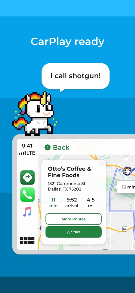 MapQuest GPS Navigation & Maps - Witness the app's full integration with Apple CarPlay, displaying navigation details and quick access to communication or media features.