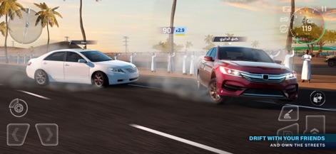 Drift X - The app showcases impressive synchronized drifting animations and a wide array of customizable car models for competitive play.