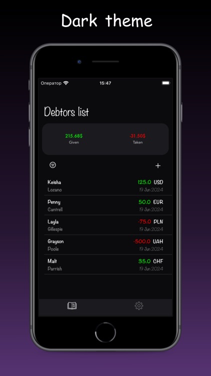 List of debtors screenshot-4