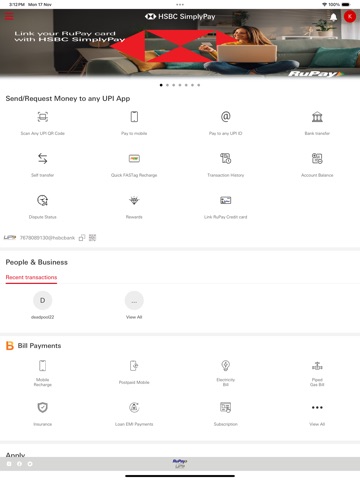 HSBC Simply Pay iPad screenshot
