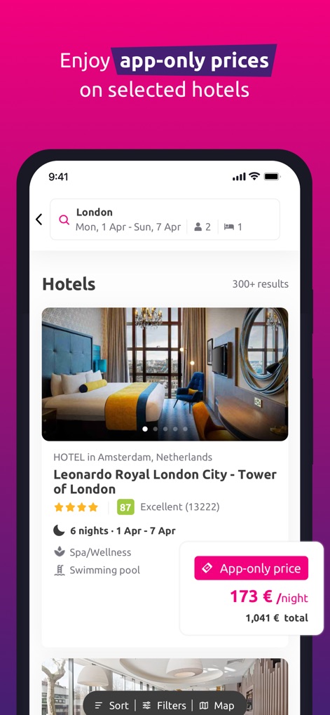 lastminute.com - Travel Deals - Explore a wide range of accommodation with enticing 'App-only price' offers and detailed 'star rating' information for informed decisions.