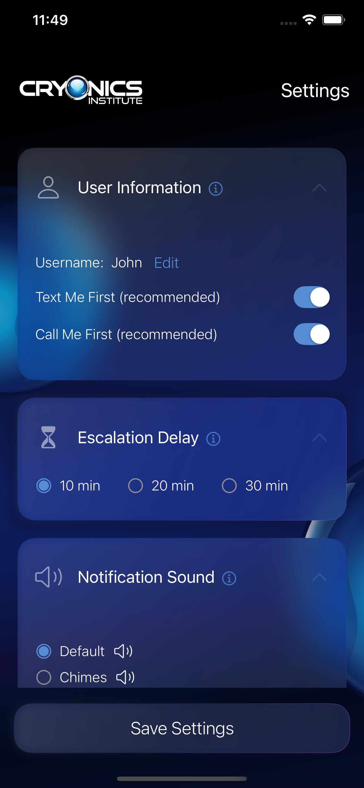 Cryonics Institute Check-In screenshot 3