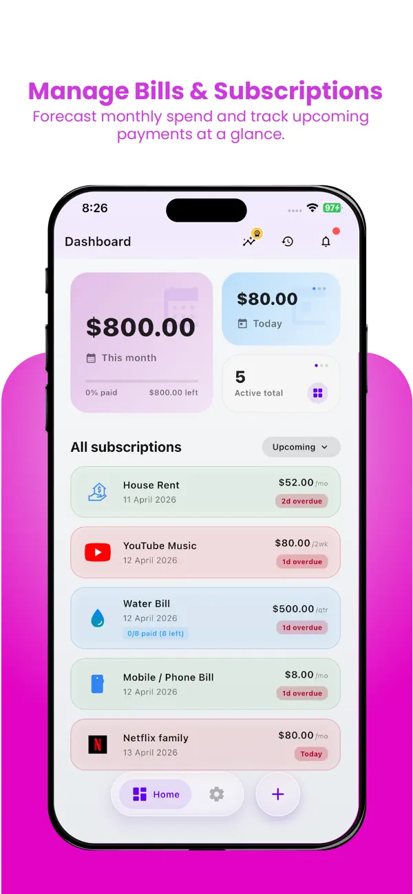 Screenshot #1 pour BillAlert: Track Subscriptions