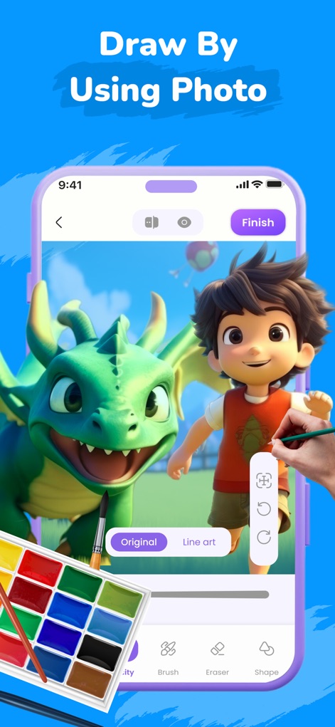 AR Sketch Anime: Trace Drawing - Initiate your artwork by drawing directly from uploaded photos, utilizing in-app tools like Brush and Eraser for refined artistic control.