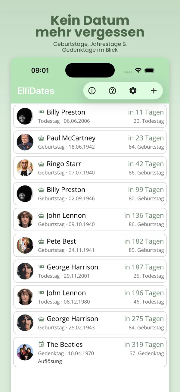Screenshot #1 pour ElliDates – Gedenktage & mehr