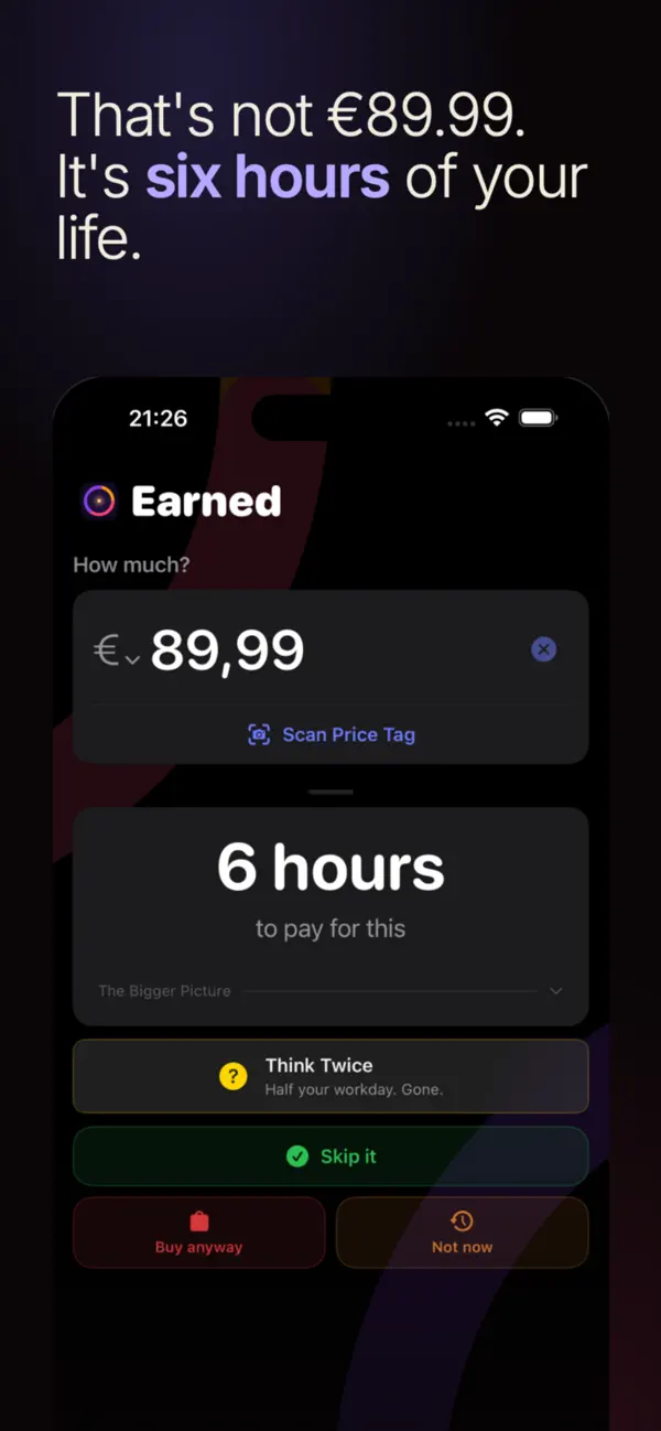 Screenshot #1 pour Earned: Hours of Your Life
