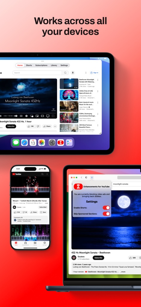 Enhancements For YouTube - The app provides a consistent, enhanced YouTube experience across various devices, including mobile phones and tablet displays.