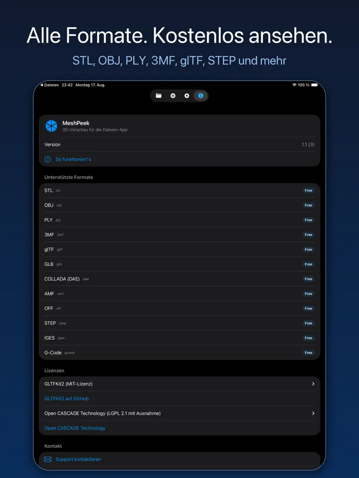 MeshPeek auf dem iPad, Bildschirmfoto 5