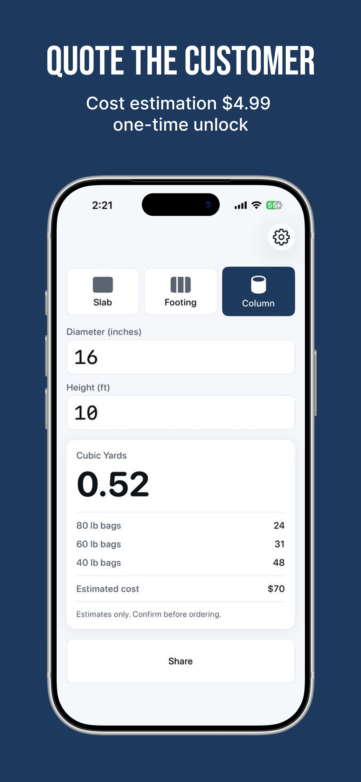 Concrete Calc - Yards & Cost