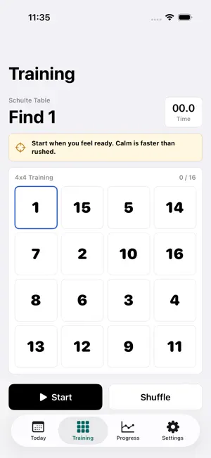 Schulte Table Focus Trainer screenshot 1