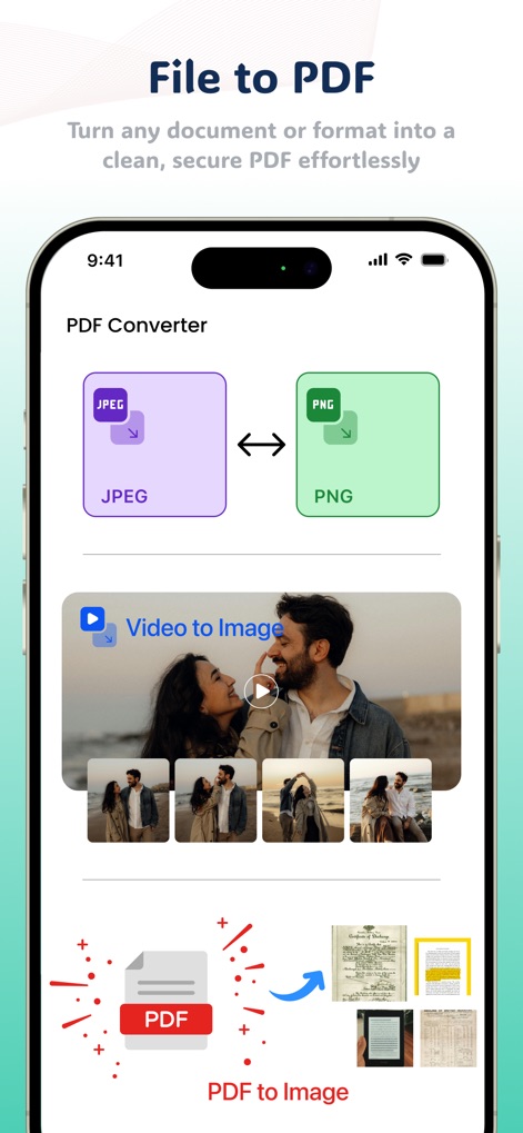 OKEN Scanner - PDF Scanner - Convertissez aisément des fichiers, comme la transformation 'JPEG vers PNG' ou l'extraction d'images à partir de vidéos via l'outil 'Video to Image', pour une gestion flexible de vos médias.
